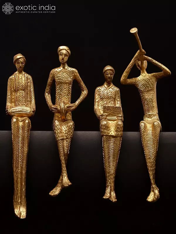 11" Set of Four Musicians | Brass Statues | Home Decor