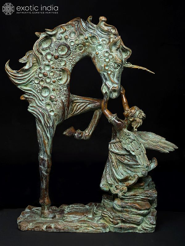 36" The Graceful Bond : Angel and Unicorn Sculpture | Home Decor