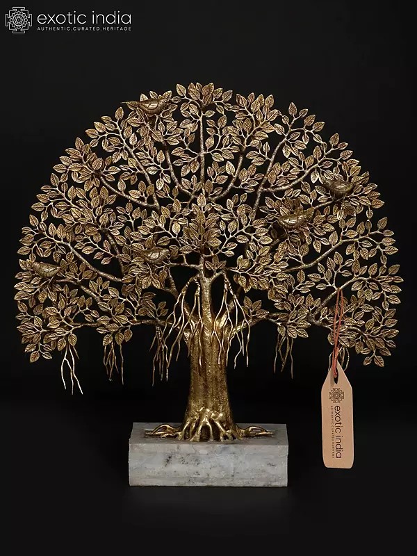 36" Large Size Brass Tree of Life with Marble Base | Home Decor