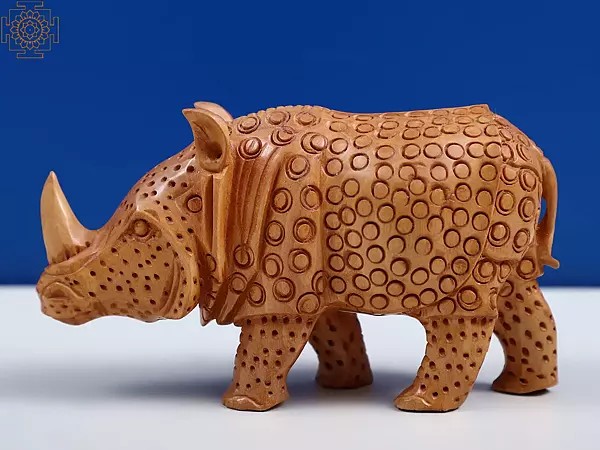 6" Small Wooden Rhinoceros Figurine | Handmade