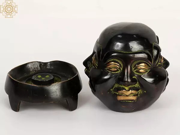 4" Brass Small Laughing Buddha Head with Incense Burner