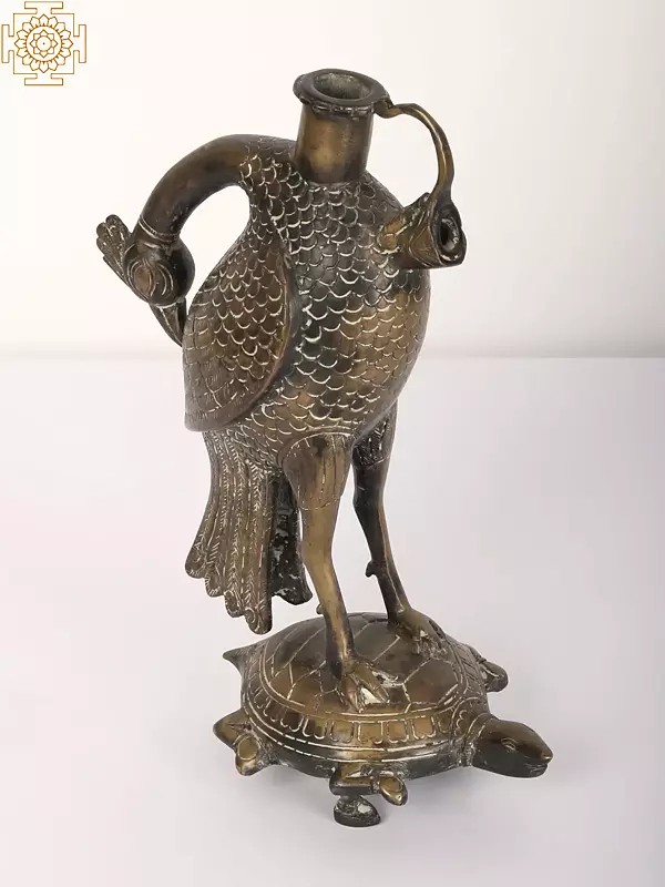 11" Crane on The Back of Tortoise | Hukka Base in Brass