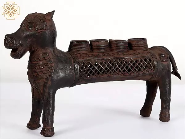 10" Tribal Cow Candle Holder in Brass