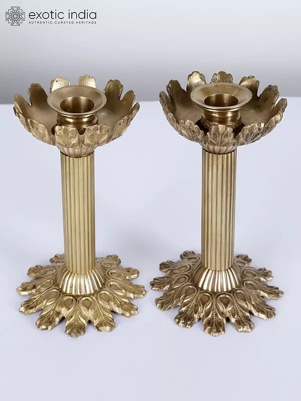 6" Pair of Designer Candle Holders in Brass