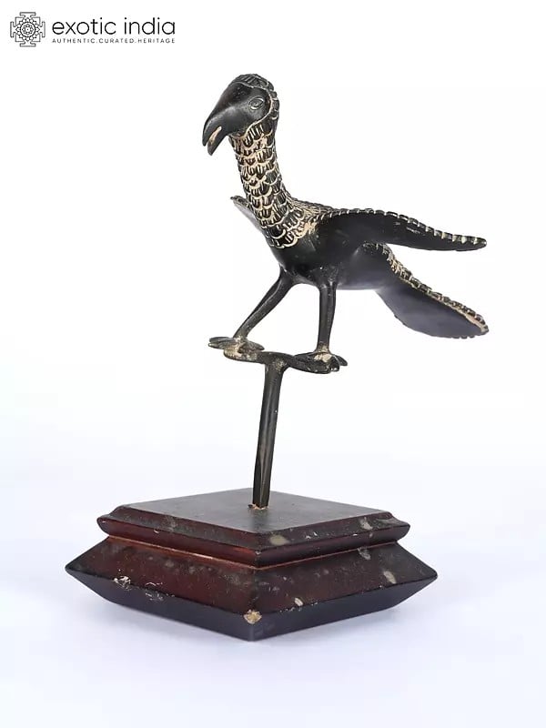 7" Brass Decorative Bird Statue on Wood Base | Table Decor