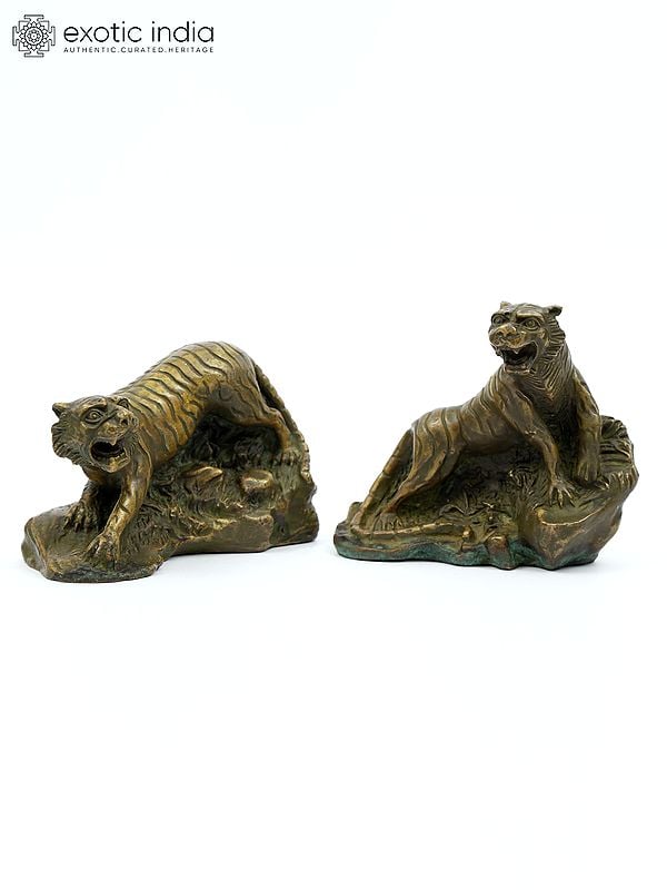 5" Bronze Pair of Bengal Tigers | Animal Figurines | Table Decor