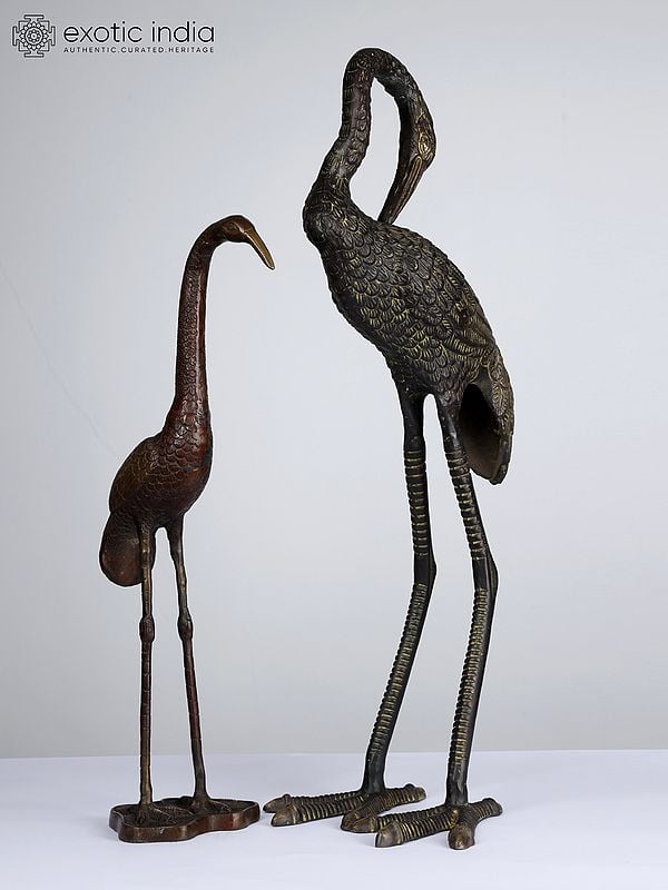 26" Baby and Mother Crane | Brass Pair | Home Decor