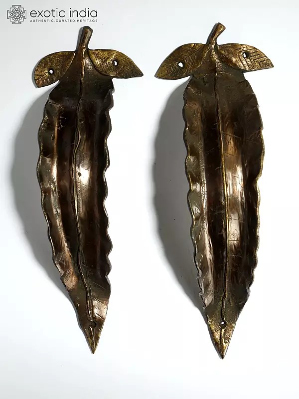 8" Pair of Leaf Design Brass Door Handles