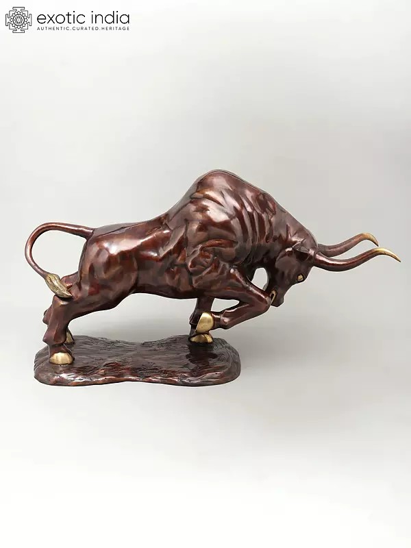 38" Attacking Angry Bull | Home Decor | Brass Statue