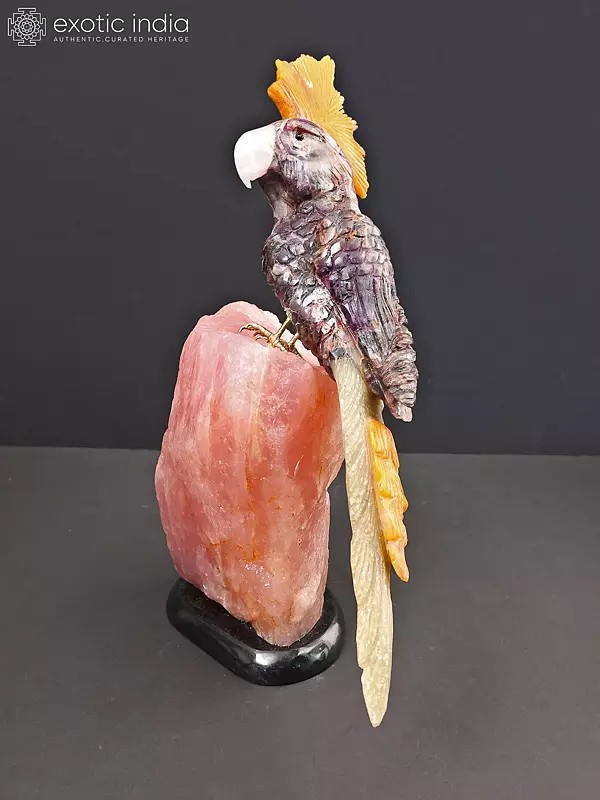 16" Gemstone Statue Of Parrot Bird Hand Carved | Home Decor Sculpture