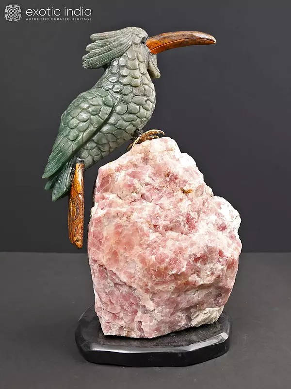 13" Beautiful Gemstone Statue Of Woodpeker Bird Hand Carved | Home Decor Sculpture