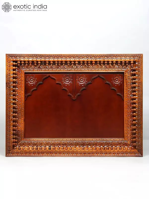 48" Large Wood Carved Temple Design Frame | Wall Hanging