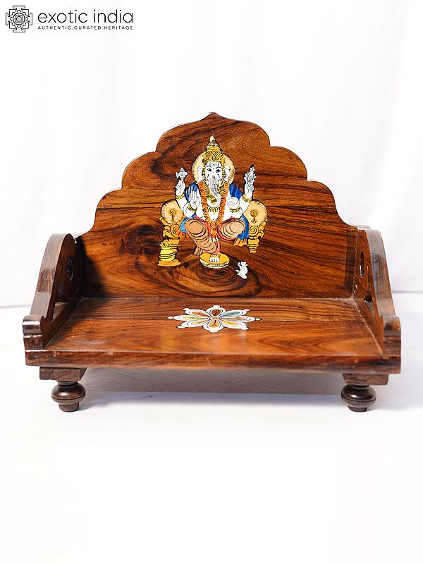 12" Mandasana With Ganesha Design For Home | Handmade Rosewood Home Decor Item