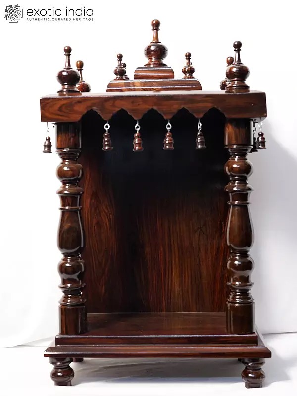 30" Wood Puja Temple With Beautiful Top | Handmade Rosewood Home Decor Item