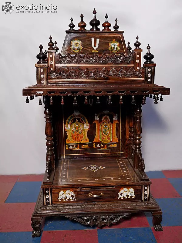 51" Beautiful Wood Temple For Home With Drawer | Handmade Rosewood Home Decor Item