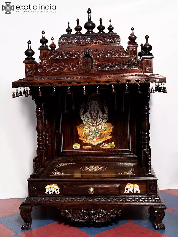 56" Designer Temple With Attractive Pillar And Top | Handmade Rosewood Home Decor Item