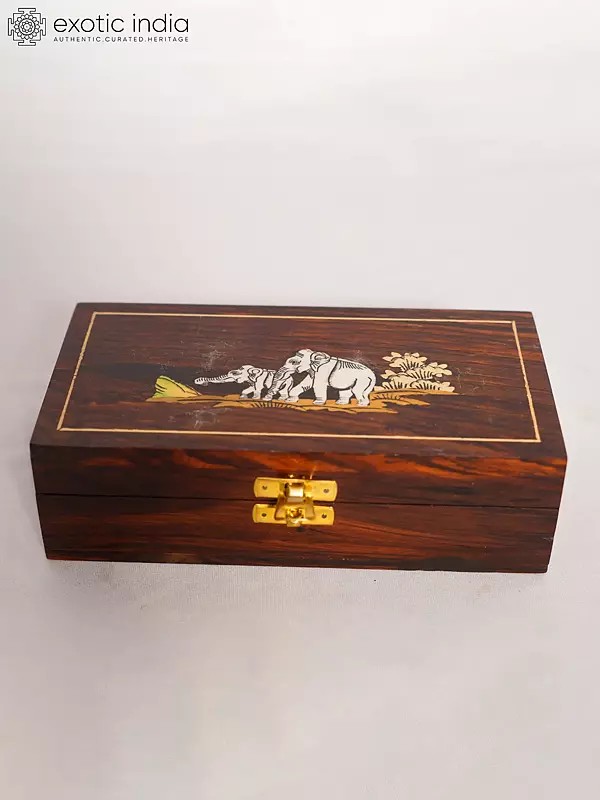 8" Wood Jewellery Box With Inlay Work | Handmade Rosewood Home Decor Item