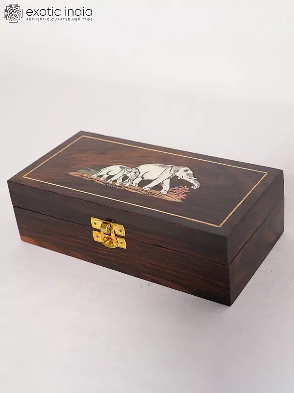 8" Wood Jewellery Box With Inlay Work On The Top | Handmade Rosewood Home Decor Item