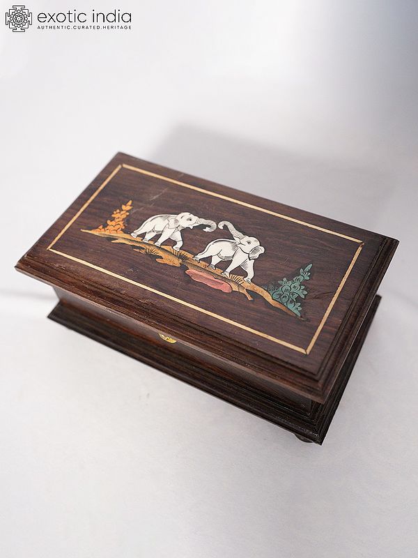 9" The Playing Elephants - Wood Box | Handmade Rosewood Home Decor Item