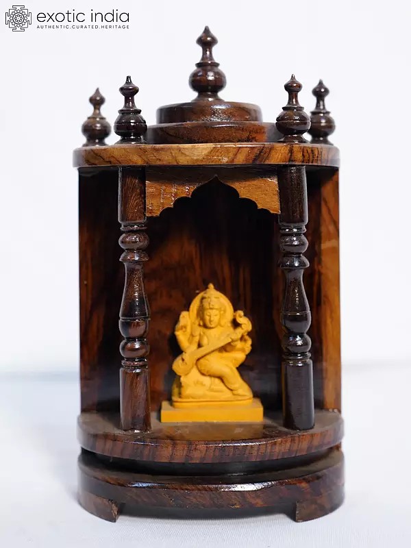 8" Wood Puja Temple For Home | Handmade Rosewood Home Decor Item