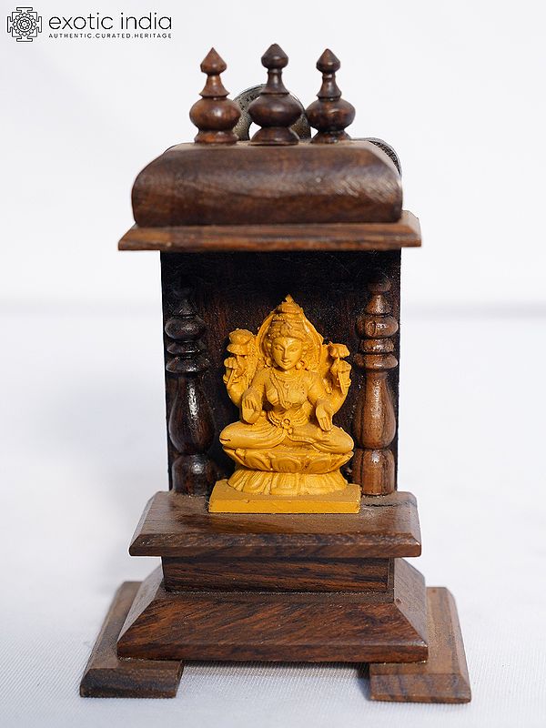 5" Wood Temple Of Goddess Lakshmi | Handmade Rosewood Home Decor Item