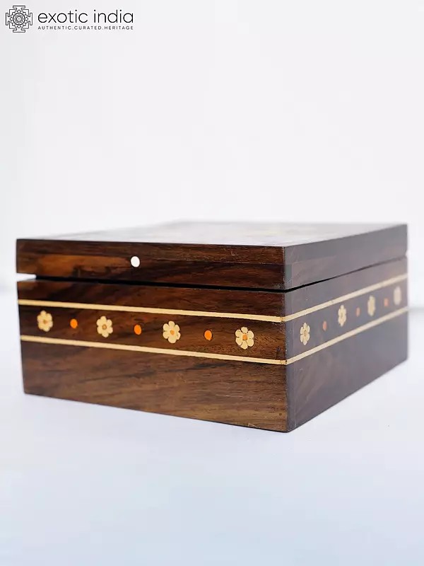 8" Wood Square Box For Jewellery | Handmade Rosewood Home Decor Item