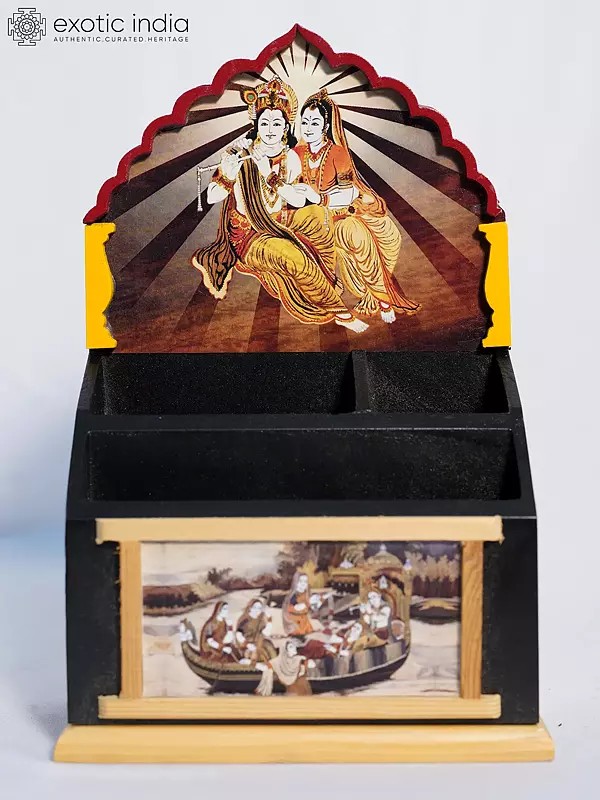 10" Radha And Krishna Storage Box Of Wood | Handmade Rosewood Home Decor Item