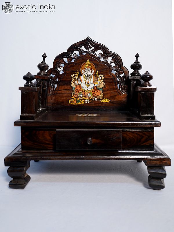17" Deity Throne / Mandasana In Wood | Handmade Rosewood Home Decor Item