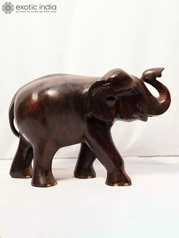 12" Walking Gesture Elephant Statue | Handmade Rosewood Figurine