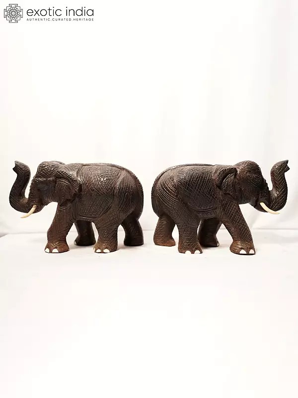12" Pair Of Elephant For Home Decoration | Handmade Rosewood Figurine