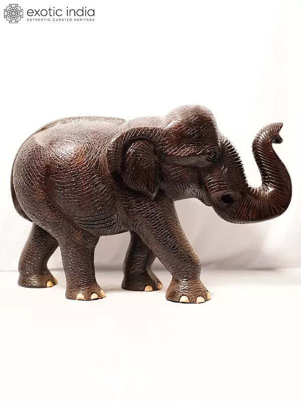 15" Elephant Statue With Up The Trunk | Handmade Rosewood Figurine