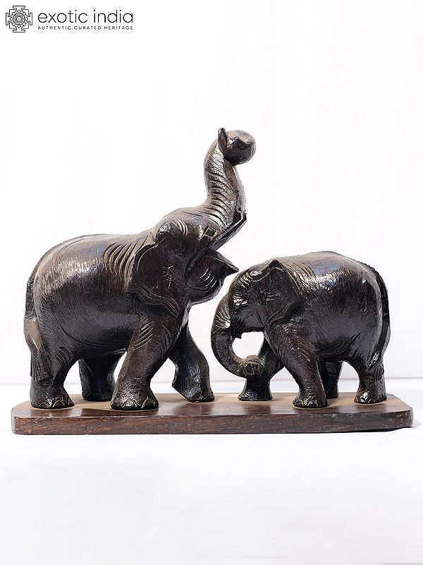 14" Happy Family Of Elephant - Pair | Handmade Rosewood Figurine