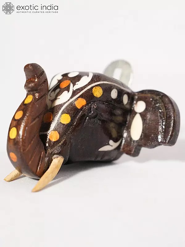 4" Beautiful Elephant Head With Inlay Work | Handmade Rosewood Figurine