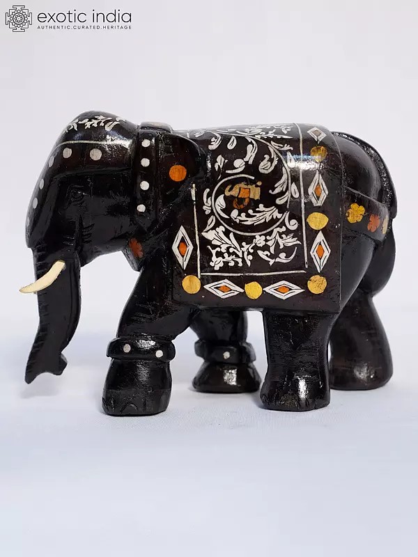 8" Decorative Elephant With Inlay Work | Handmade Rosewood Figurine