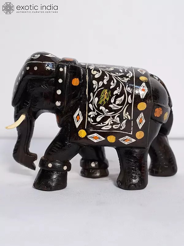 8" Elephant Idol With Inlay Work | Handmade Rosewood Figurine
