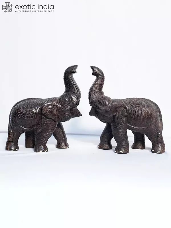 9" The Roaring Elephant Pair for Home Decoration | Handmade Rosewood Figurine