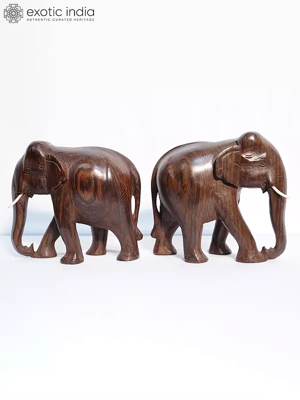 10" Handmade Statue Of Elephant Pair For Home | Handmade Rosewood Figurine
