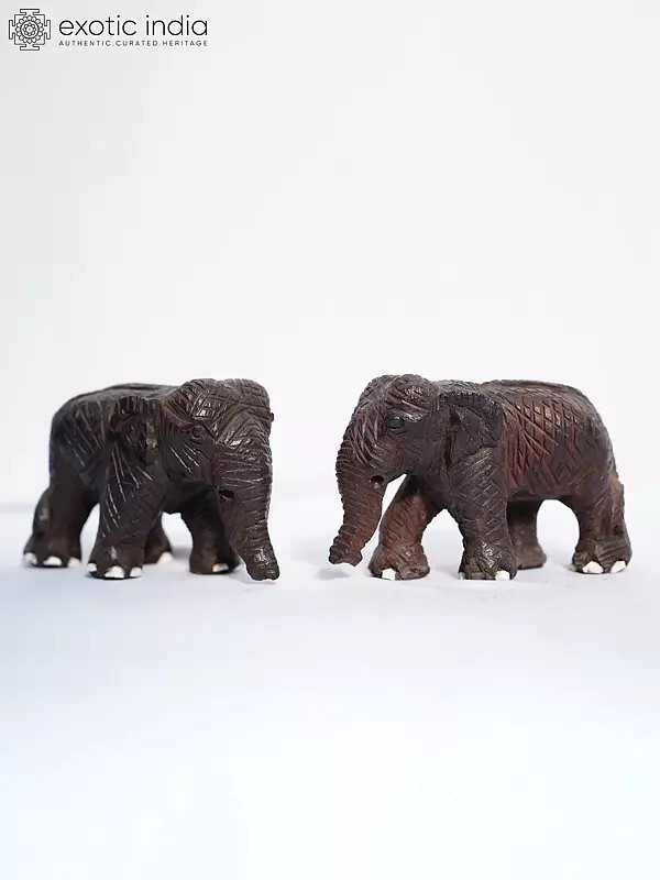 5" Small Wood Elephant - Set Of 2 | Handmade Rosewood Figurine