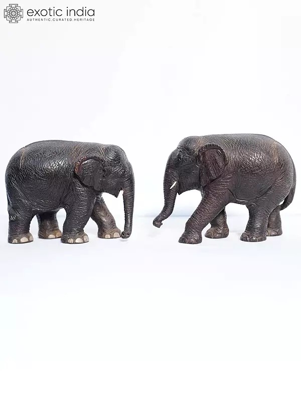 8" Beautiful Pair Of Elephant For Home | Handmade Rosewood Figurine