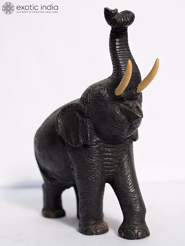 10" Roaring Elephant With Upraised Trunk | Handmade Rosewood Figurine