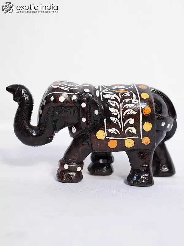 7" Idol Of Trunk Raised Elephant | Handmade Rosewood Figurine