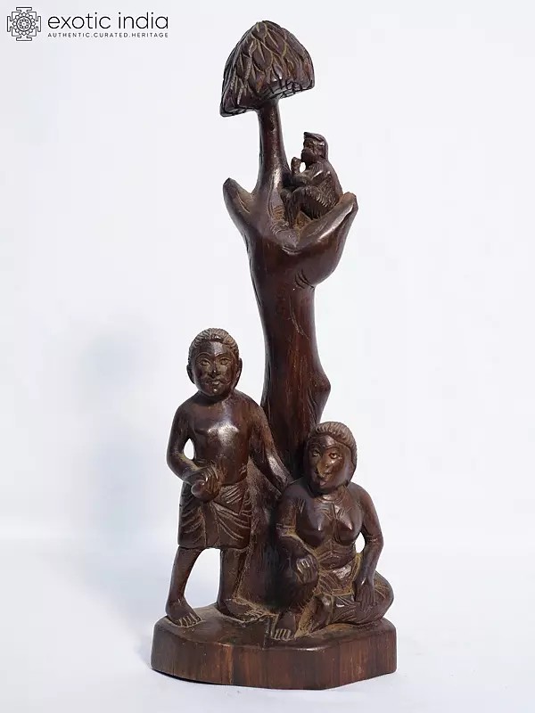 13" Happy Family Under The Tree | Handmade Rosewood Figurine
