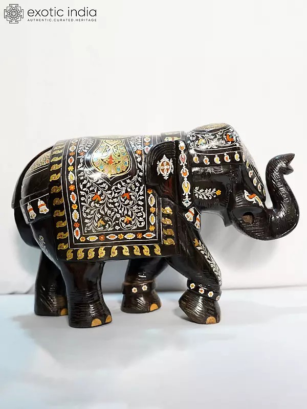 23" Royal Elephant Sculpture With Attractive Inlay Work | Handmade Rosewood Figurine
