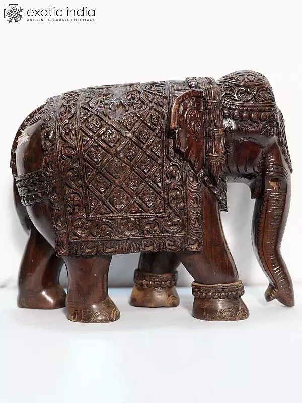 19" Handmade Royal Elephant Statue With Attractive Carved | Handmade Rosewood Figurine