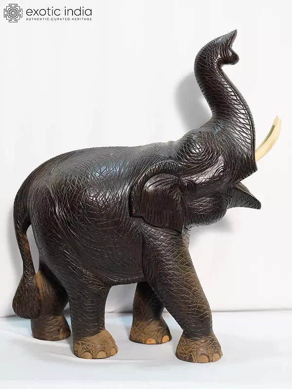 28" Roaring Elephant In Angry Look | Handmade Rosewood Figurine
