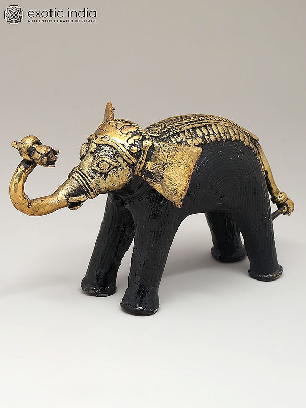 7" Decorative Cute Elephant Holding Flower | Dhokra Art | Table Decor