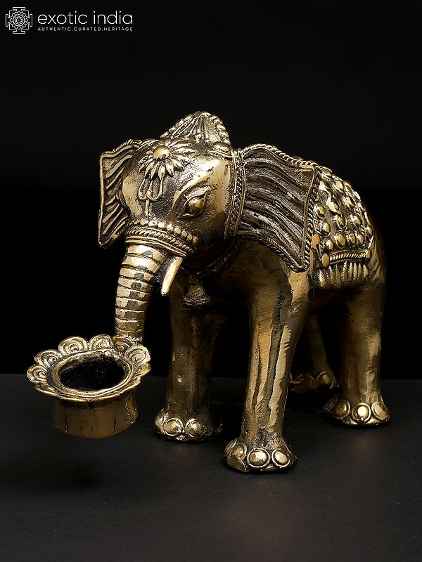 8" Decorative Brass Elephant with Candle Holder | Dhokra Art | Table Decor