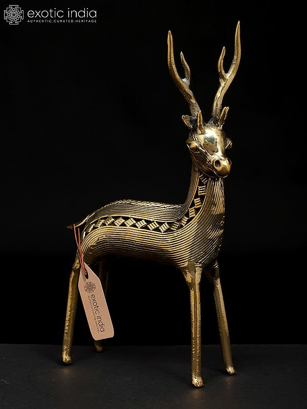 6" Small Decorative Brass Deer Figurine | Dhokra Art | Table Decor