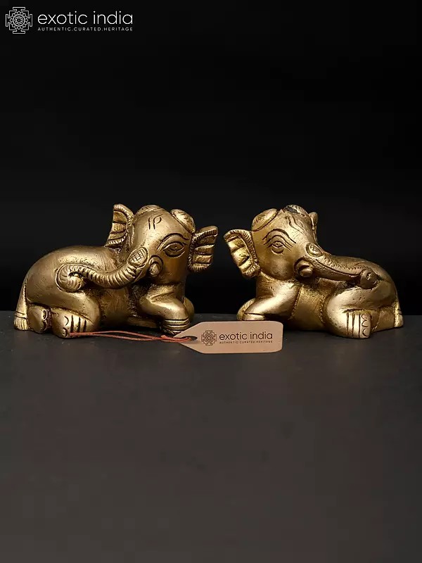2" Small Reclining Baby Elephant Pair | Brass Statue