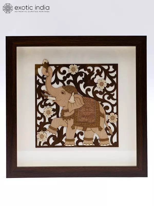 Cute Elephant | Wood Carved Frame | Wall Hanging